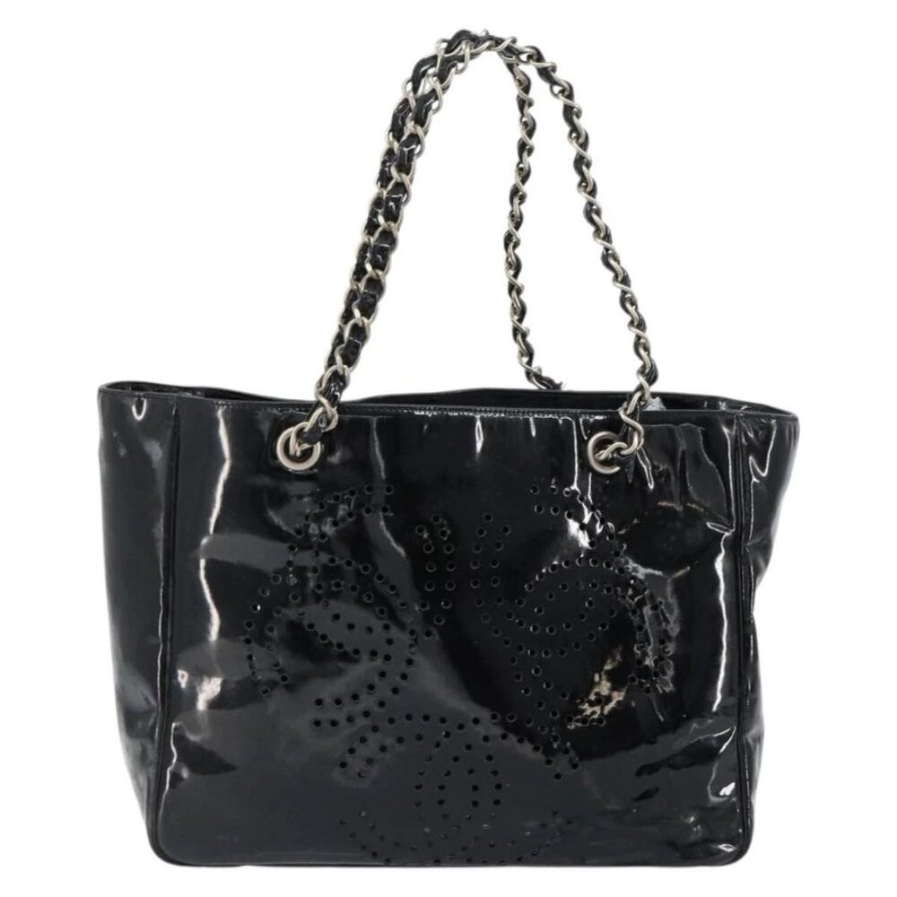 CHANEL Triple Coco Chain Tote Bag Patent leather Black Silver CC Auth 146826 - Picture 3 of 16